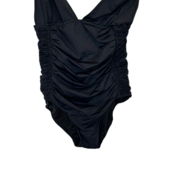 DKNY Black Ruched Sides V-Neck One Piece Swimsuit Size 14 - Picture 4 of 9